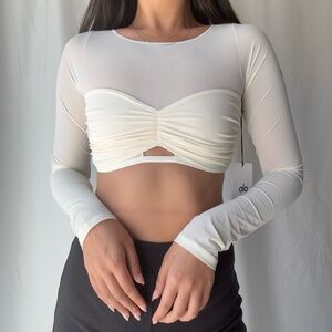 Alo Yoga Mesh Sheer Illusion Cropped Long Sleeve in Ivory